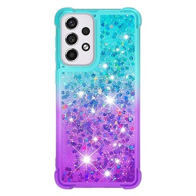SKALO Samsung A33 5G Juoksuhiekka Glitter Sydämet TPU kuori - Turkoosi-Violetti