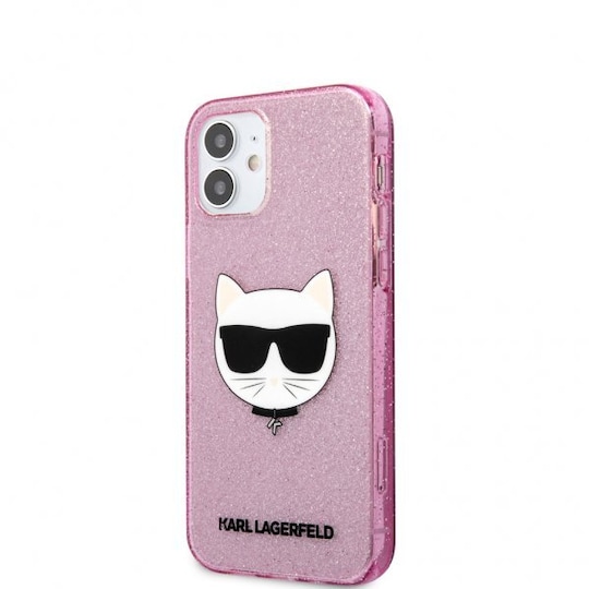 Karl Lagerfeld iPhone 12 Mini Kuori Choupette Glitter Vaaleanpunainen