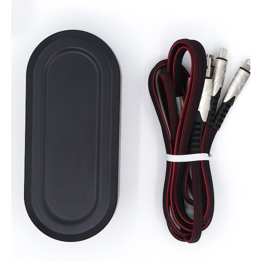 3-in-1-laturi 1,2 m USB-C: lle, mikro-USB: lle ja Lightningille - Musta / punainen
