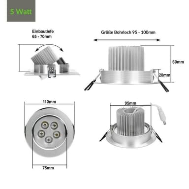 ECD Germany 3er Pack LED upotettava valonheitin 5W 230V 353 Lumen