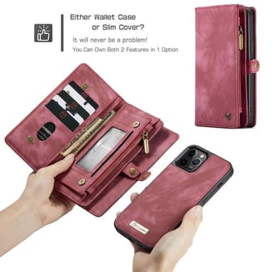 CASEME iPhone 12 Pro Max 2-in-1 Lompakko Puhelimen Kuori Punainen