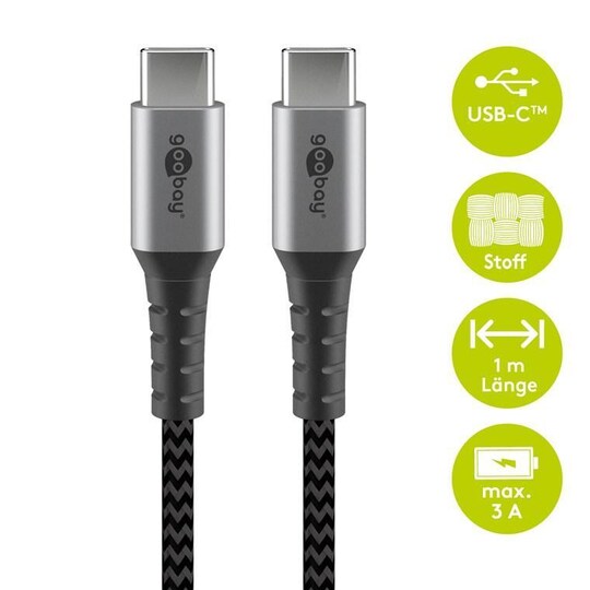 USB-C ™ - USB-C ™ Tekstiilikaapeli metalliliittimillä (avaruudenharmaa / hopea) 1 m