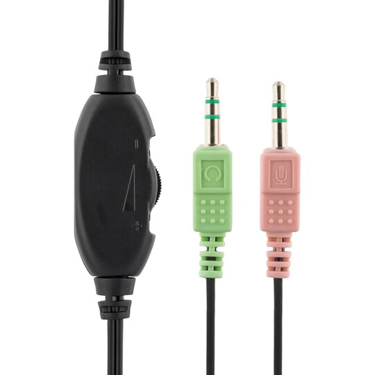 DELTACO kuulokkeet mikrofonilla ja äänenvoimakkuuden säätimellä, 2 x 3,5 mm, musta / hopea