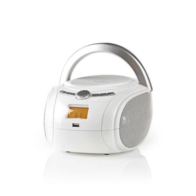 Nedis CD-Radiosoitin | Paristokäyttöinen / Verkkovirtakäyttöinen | Stereo | 9 W | Bluetooth® | FM | USB-toisto | Kantokahva | Valkoinen