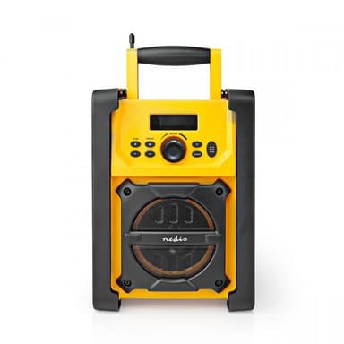 Nedis FM-radio | Työmaaradio | FM | Paristokäyttöinen / Verkkovirtakäyttöinen | Digitaalinen | 15 W | Näytön koko: 2.2 "" | Sinivalkoinen näyttö | IPX5 | Kantokahva | Keltainen / Musta