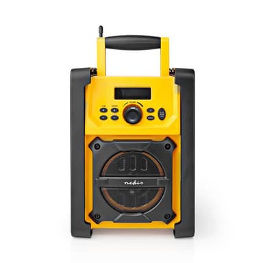 Nedis FM-radio | Työmaaradio | FM | Paristokäyttöinen / Verkkovirtakäyttöinen | Digitaalinen | 15 W | Näytön koko: 2.2 "" | Sinivalkoinen näyttö | IPX5 | Kantokahva | Keltainen / Musta