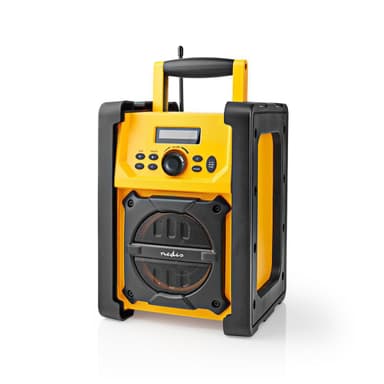 Nedis FM-radio | Työmaaradio | FM | Paristokäyttöinen / Verkkovirtakäyttöinen | Digitaalinen | 15 W | Näytön koko: 2.2 "" | Sinivalkoinen näyttö | IPX5 | Kantokahva | Keltainen / Musta