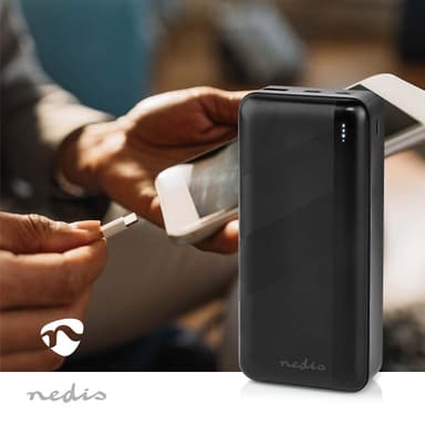 Nedis Virtapankki | 30000 mAh | 1.5 / 2.0 / 3.0 A | Lähtöliitäntöjen määrä: 2 | Lähtöliitäntä: 1x USB-A / 1x USB-C™ | Sisääntulon liitäntä: 1x Micro USB / 1x USB-C™ | PD3.0 20W | Litium-Polymeeri
