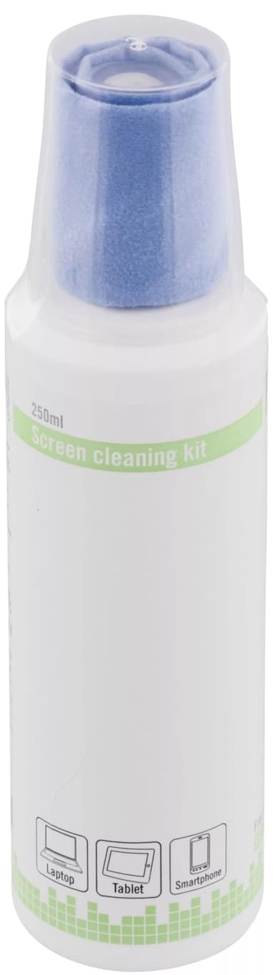 DELTACO näytönpuhdistussetti, mikrokuituliina, 250ml