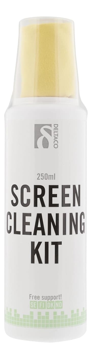 DELTACO näytönpuhdistussetti, mikrokuituliina, 250ml