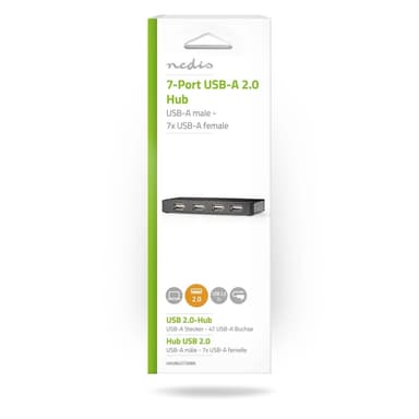 Nedis USB-keskitin | USB-A Uros | USB-A Naaras | 7-porttinen port(s) | USB 2.0 | USB Virta / Verkkovirtakäyttöinen | 7x USB