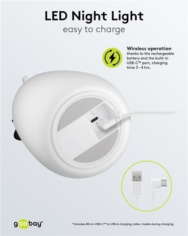 Goobay LED-nattlampa ""Isbjörn"" varmvitt ljus och 7 färgskiftningar (RGB-ljus), med 3 ljuslägen, beröringssensor och Li-ion-batteri (3,7 V/1200 mAh), tillverkat av mjukt silikon