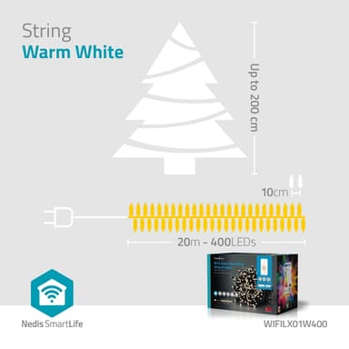 Nedis SmartLife Jouluvalot | Nauha | Wi-Fi | Lämmin Valkoinen | 400 LED's | 20.0 m | Android™ / IOS
