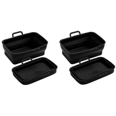 Kokoontaittuva nelikulmainen Air Fryer silikonikulho 2 kpl Musta