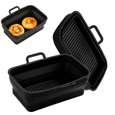 Kokoontaittuva nelikulmainen Air Fryer silikonikulho 2 kpl Musta