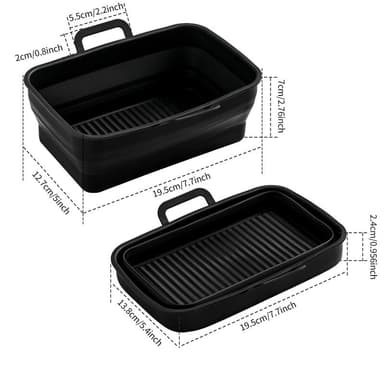 Kokoontaittuva nelikulmainen Air Fryer silikonikulho 2 kpl Musta