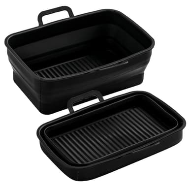 Kokoontaittuva nelikulmainen Air Fryer silikonikulho 2 kpl Musta