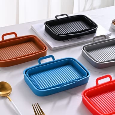 Kokoontaittuva nelikulmainen Air Fryer silikonikulho 2 kpl Musta