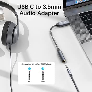 32 bit / 384 kHz USB-C - 3,5 mm äänisovitinkaapeli DAC-sovitin Harmaa