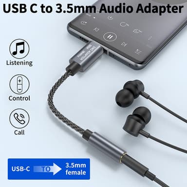 32 bit / 384 kHz USB-C - 3,5 mm äänisovitinkaapeli DAC-sovitin Harmaa