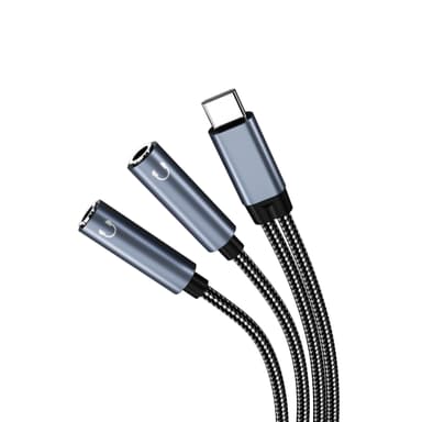 USB-C-kahdelle 3,5 mm:n äänisovitinkaapelille Musta