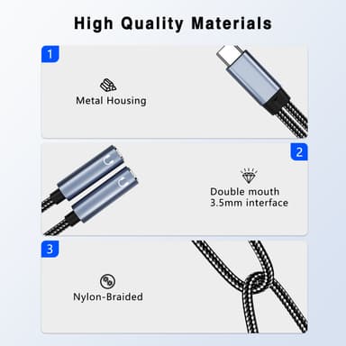 USB-C-kahdelle 3,5 mm:n äänisovitinkaapelille Musta