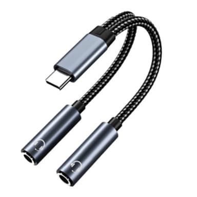 USB-C-kahdelle 3,5 mm:n äänisovitinkaapelille Musta