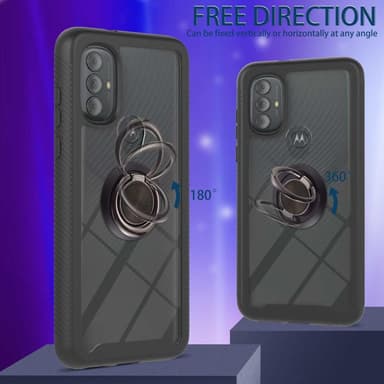 YB PC Series-5 Motorola Moto G Powerille (2022) /G Pure PC + TPU-iskunkestävä puhelinkotelo rengaspidikkeellä - musta