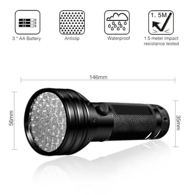 UV-taskulamppu 51 LED-valolla 395 nm vedenpitävä