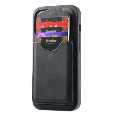 Keinonahkainen kotelo, jossa on magneettinen kortinpidike iPhone 16 Pro Max -puhelimelle, jossa on irrotettava kiinnike - Musta