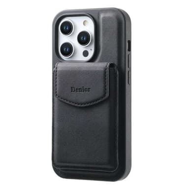 Keinonahkainen kotelo, jossa on magneettinen kortinpidike iPhone 16 Pro Max -puhelimelle, jossa on irrotettava kiinnike - Musta