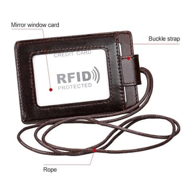 RFID-korttipidike kaulahihnalla ja ID-tunnisteella