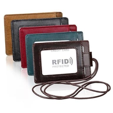 RFID-korttipidike kaulahihnalla ja ID-tunnisteella