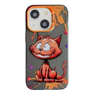 IPhone 15 Plus takakuori - öljymaalaus hymyilevä kissa