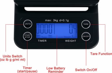 Digitaalinen keittiövaaka / kahvivaaka 3kg/0.1g Musta Musta