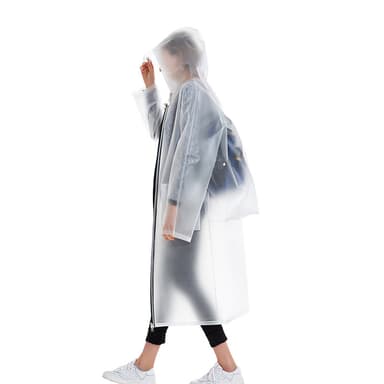 Uudelleenkäytettävä sadetakki / sadeponcho, jossa huppu ja tilaa repulle XL