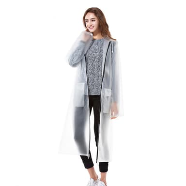 Uudelleenkäytettävä sadetakki / sadeponcho, jossa huppu ja tilaa repulle XL