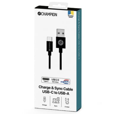 USB-A–USB-C-kaapeli 2 m musta