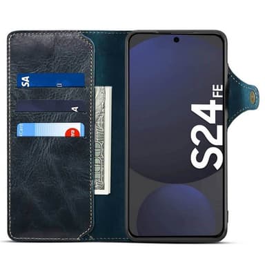 Denior lompakkokotelo nahkaa Samsung Galaxy S24 FE - Sininen