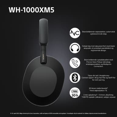Sony WH-1000XM5 langattomat around-ear kuulokkeet (musta)
