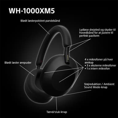 Sony WH-1000XM5 langattomat around-ear kuulokkeet (musta)