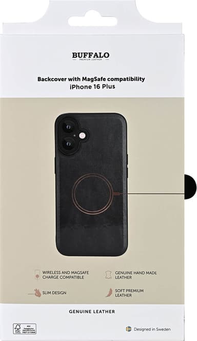 Buffalo MagSeries iPhone 16 Plus suojakuori (musta)