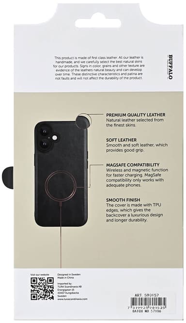 Buffalo MagSeries iPhone 16 Plus suojakuori (musta)