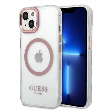 Guess iPhone 14 Plus Kuori Transparent MagSafe Vaaleanpunainen Läpinäkyvä