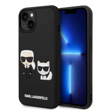 Karl Lagerfeld iPhone 14 Plus Kuori 3D Rubber Karl & Choupette Musta