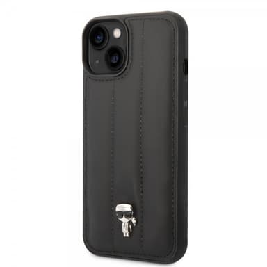 Karl Lagerfeld iPhone 14 Kuori Quilted Nylon Puffy Case Ikonik Pin Musta