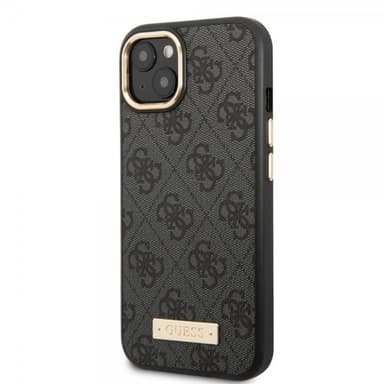 Guess iPhone 14 Plus Kuori Metal Plate Logo MagSafe Musta