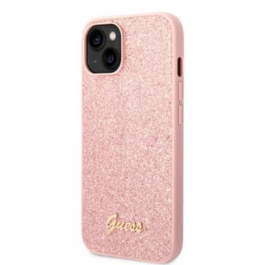 Guess iPhone 14 Plus Kuori Glitter Flakes Metal Logo Vaaleanpunainen