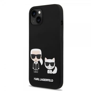 Karl Lagerfeld iPhone 14 Plus Kuori Liquid Silicone Karl & Choupette MagSafe Musta