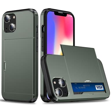 SKALO iPhone 14 Armor Suojakuori korttikotelo - Vihreä